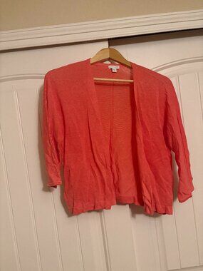 J. Jill Cardigan Sweater Medium Pink Lightweight 3/4 Sleeves Linen Rayon Cotton
